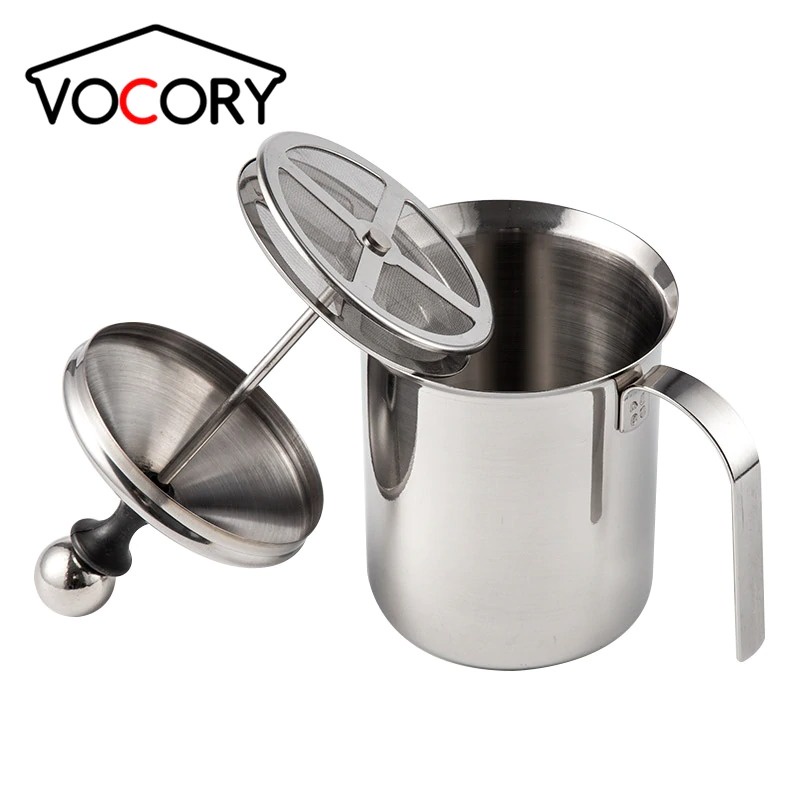 G8A vocory gelas kopi espresso latte art coffee milk frother double mesh 800ml - wz0012 - silver Or-i