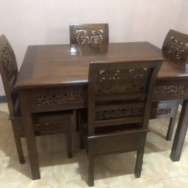 MEJA MAKAN MINIMALIS / 4 KURSI JATI UKIR KARTINI