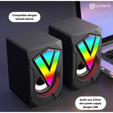 ITSTORE Speaker Desktop Mini Multimedia Unitech K-2039 Komputer Audio Extra Bass RGB Light Colokan Aux 3.5mm k2039 USB