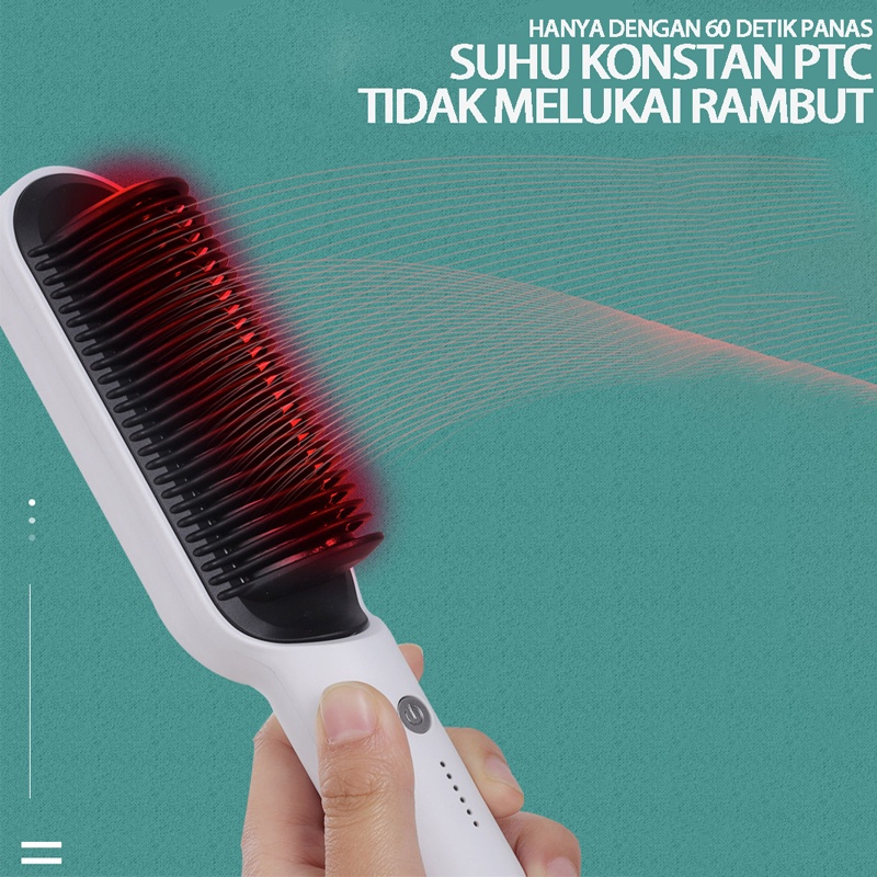 Catok Sisir Pelurus Rambut Hair Straightener Curler 2 in 1 catokan sisir listrik / Sisir Rambut Lurus Ion Negatif