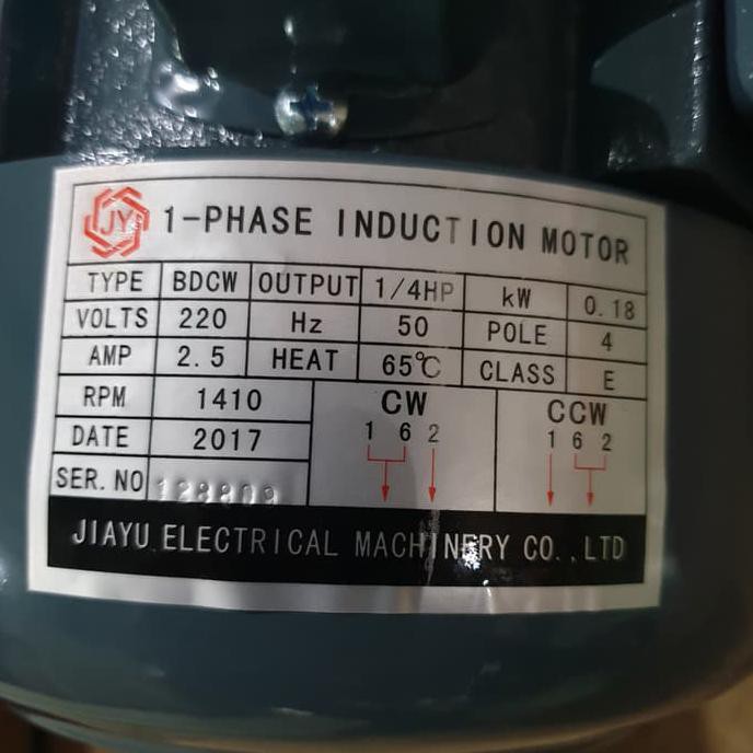 1/4 HP 1 Phase Jiayu Dinamo/Elektro Motor/Electro Motor 2P/4P - 2