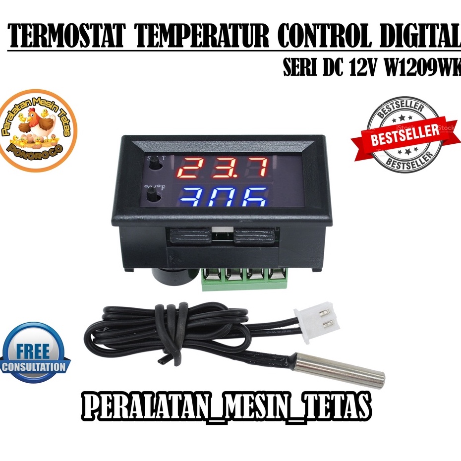 W1209WK Termostat Temperatur Controll Digital DC 12V Pengatur Suhu Otomatis Celcius Dan Fahrenheit