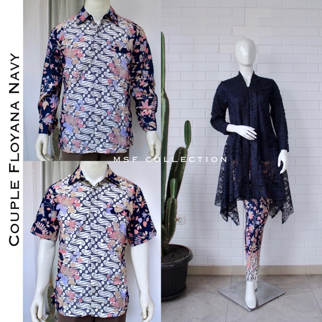 Couple Floyana Navy/Batik sarimbit/Kebaya brukat/Kebaya busui/Kebaya Tunik Busui/Kebaya modern /Tuni