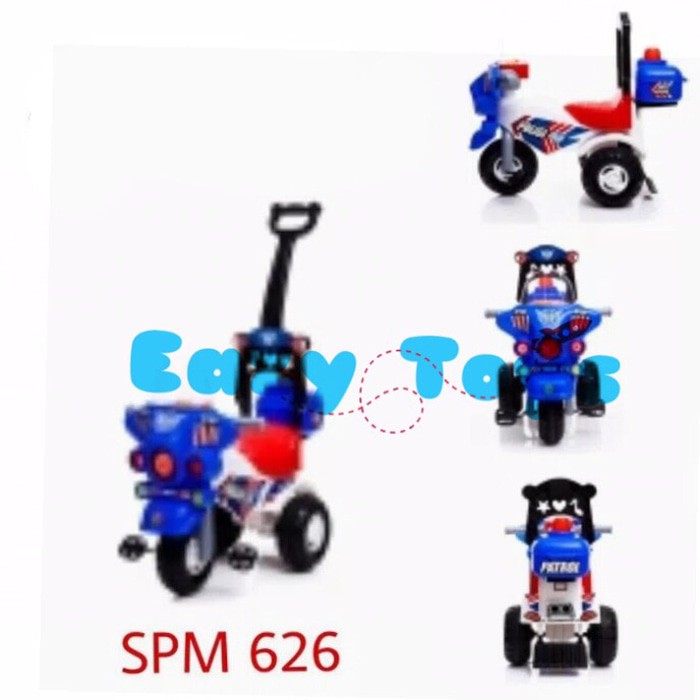 Sepeda Anak Roda 3 Tricycle Motor Polisi SPM 626 Fitur Lampu Musik dan Dorongan Sepeda Anak Roda Tiga