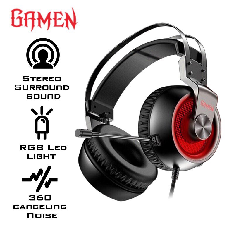 GAMEN GH7100 7.1 Virtual Surround Sound Braided Wire Steampunk Design USB Gaming Headset Black