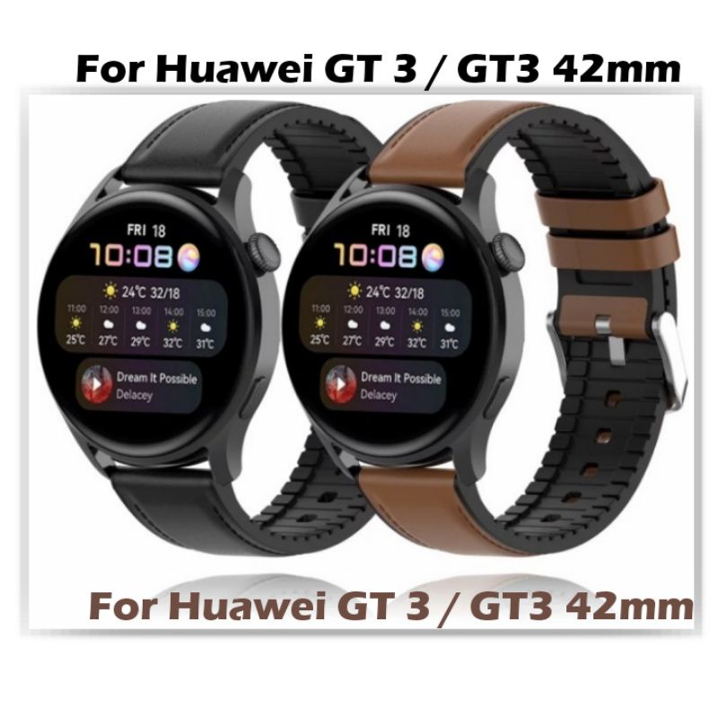 STRAP TALI JAM TANGAN - FOR HUAWEI GT 3 / GT3 42MM - KULIT STYLE LEATHER RUBBER 20MM