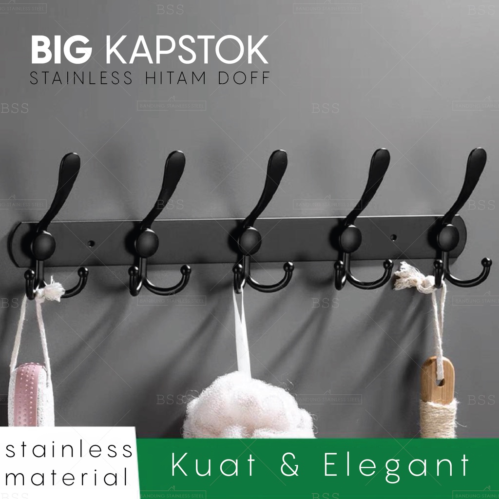 Kapstok Besar Stainless Hitam Doff 5 Kait Gantungan Baju Pakaian Kamar Mandi Toilet