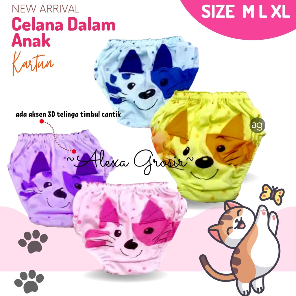 GROSIR 12 PCS CELANA DALAM ANAK CEWEK LUCU SIZE BonBon Meow Telinga Timbul //alexa