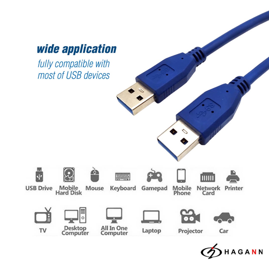 Kabel USB 3.0 Male to Male Extension Sambungan Perpanjangan 3M Cable 3 Meter Extention