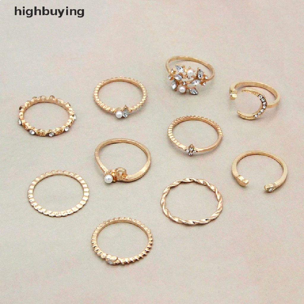 Hbid 10Pcs / set Cincin Aneka Desain Gaya Bohemian Untuk Wanita