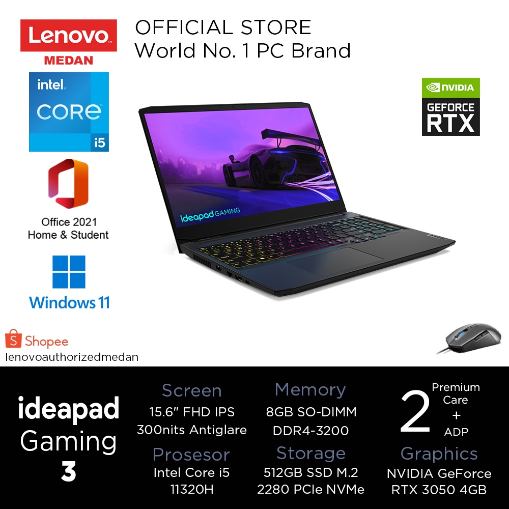 Lenovo IdeaPad Gaming 3I 15IHU6 93ID, Ci5-11320H/8GB/512GB/RTX3050 4GB/W11HSL+OHS/4ZoneRGB/ShadowBla