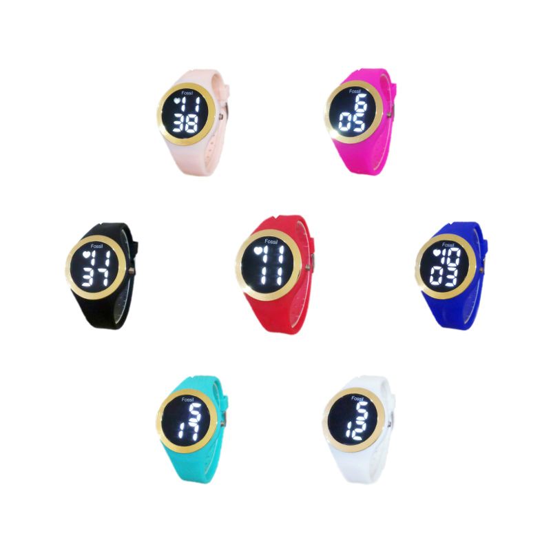 Jan Tangan Fashion Wanita LED Watch Ring Gold Strap Karet