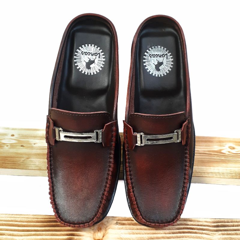 Sepatu sandal pria kulit asli ukuran besar sepatu sandal selop kulit asli original sepatu selop mokasin kulit asli