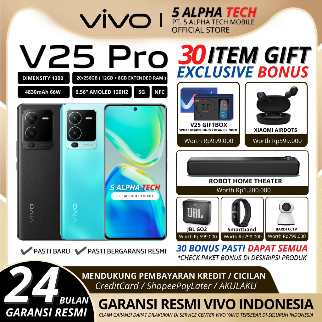 VIVO V25 PRO 5G NFC 20/256GB ( 12GB + 8GB EXTENDED RAM ) GARANSI RESMI VIVO