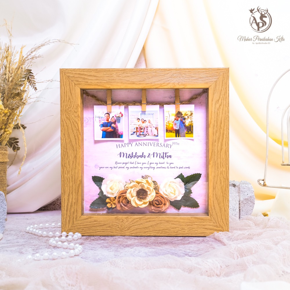 KADO ANNIVERSARY NAURA ZAHRA, FRAME BINGKAI CUSTOM FOTO UKURAN 20x20 CM