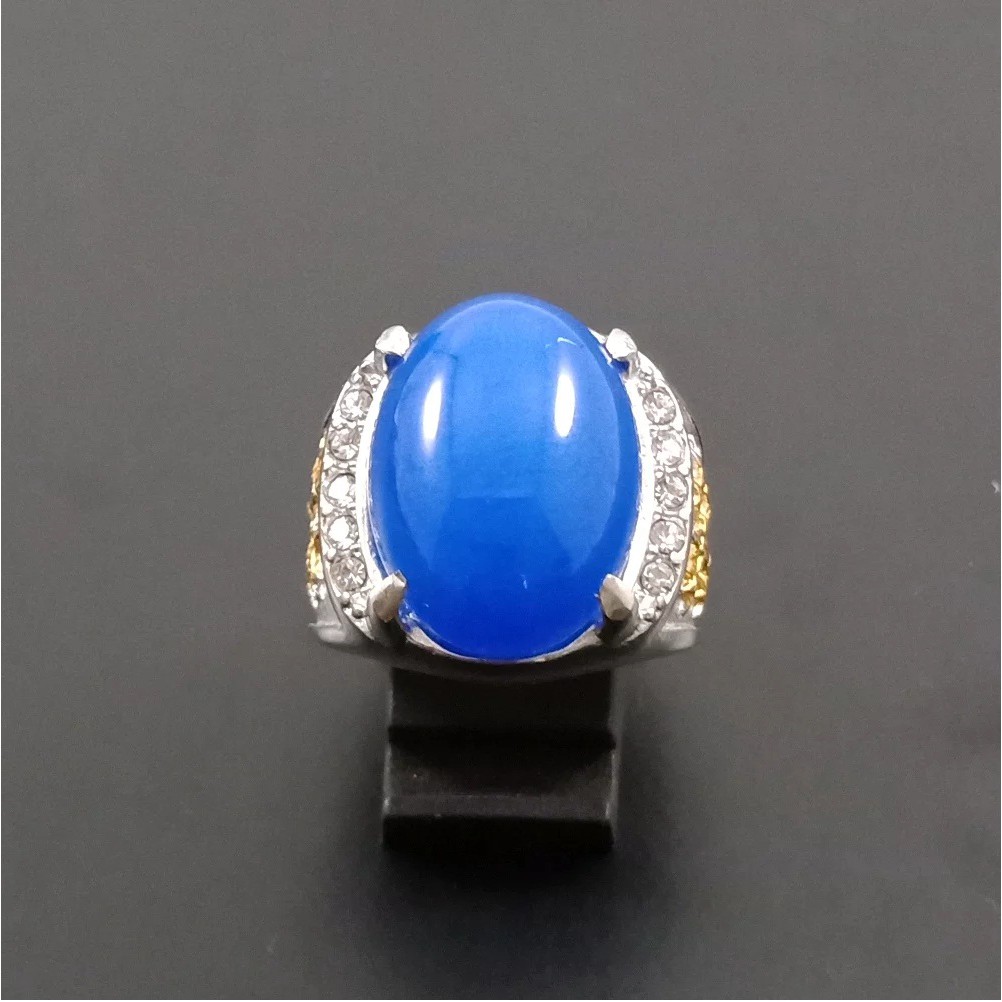 Cincin Batu Natural Giok Biru Ring Bulat Premium Ekslusif