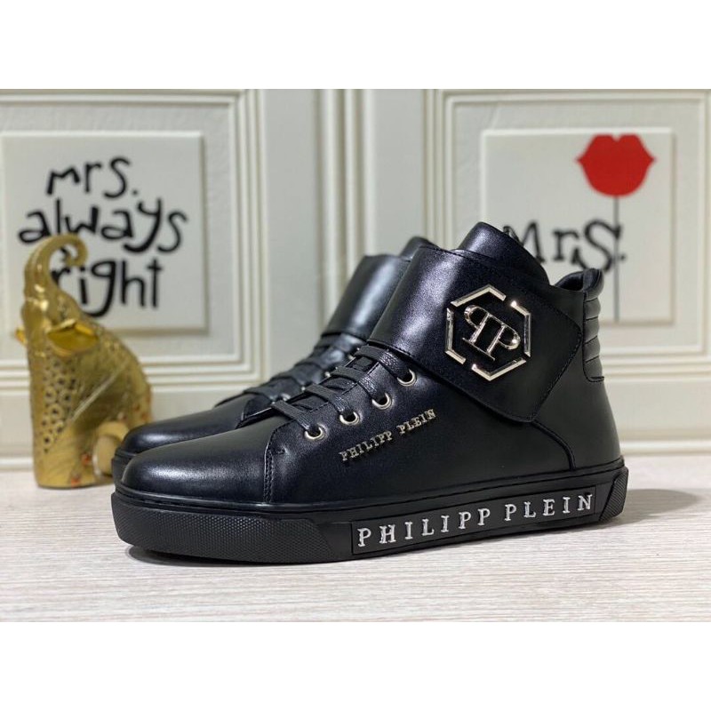 bisa cod sepatu pria sneaker high end philipp plein mirror shoes pp boots type lv 186-1 kulit