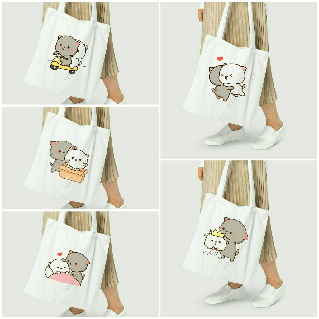 TOTE BAG KANVAS MURAH / TOTE BAG WANITA / TOTE BAG MOTIF KUCING GUMUSH