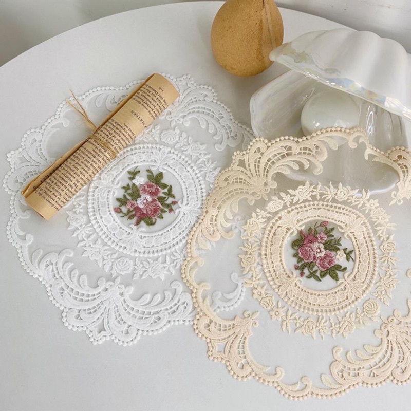 table mat taplak meja makan bordir renda gaya retro lace placemat