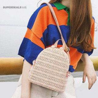 Tas Ransel Wanita Bahan Jerami Aksen Mutiara Casual untuk Tas Ransel Wanita Bahan Jerami Aksen Mutiara Casual untuk