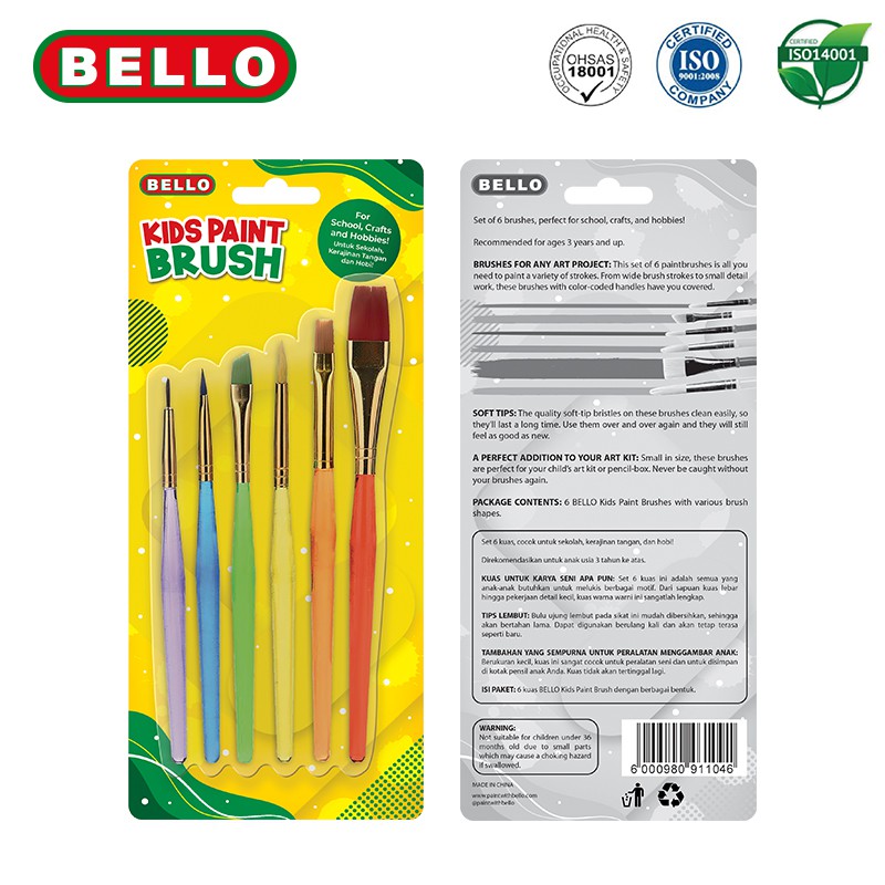 

mg BELLO KIDS PAINT BRUSH - Set 6 Kuas Lukis Anak dan Bayi
