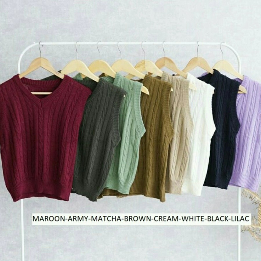 Cable Vest Wanita Rajut Murah | Baju Rompi Tanpa Lengan Muslim Korea