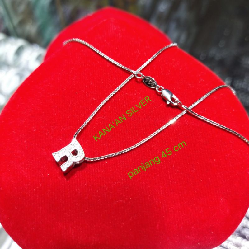 Kalung italy Santa+liontin tusuk huruf (R) 45cm remaja & dewasa perak asli 925 mata diamond putih ki