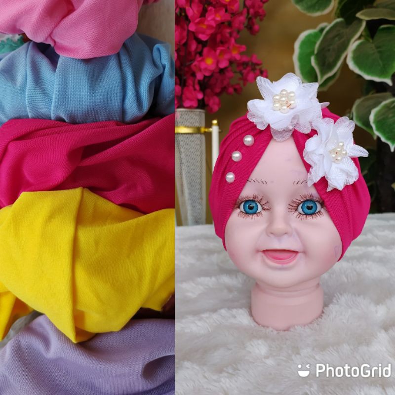 turban bayi anak mutiara mute bunga