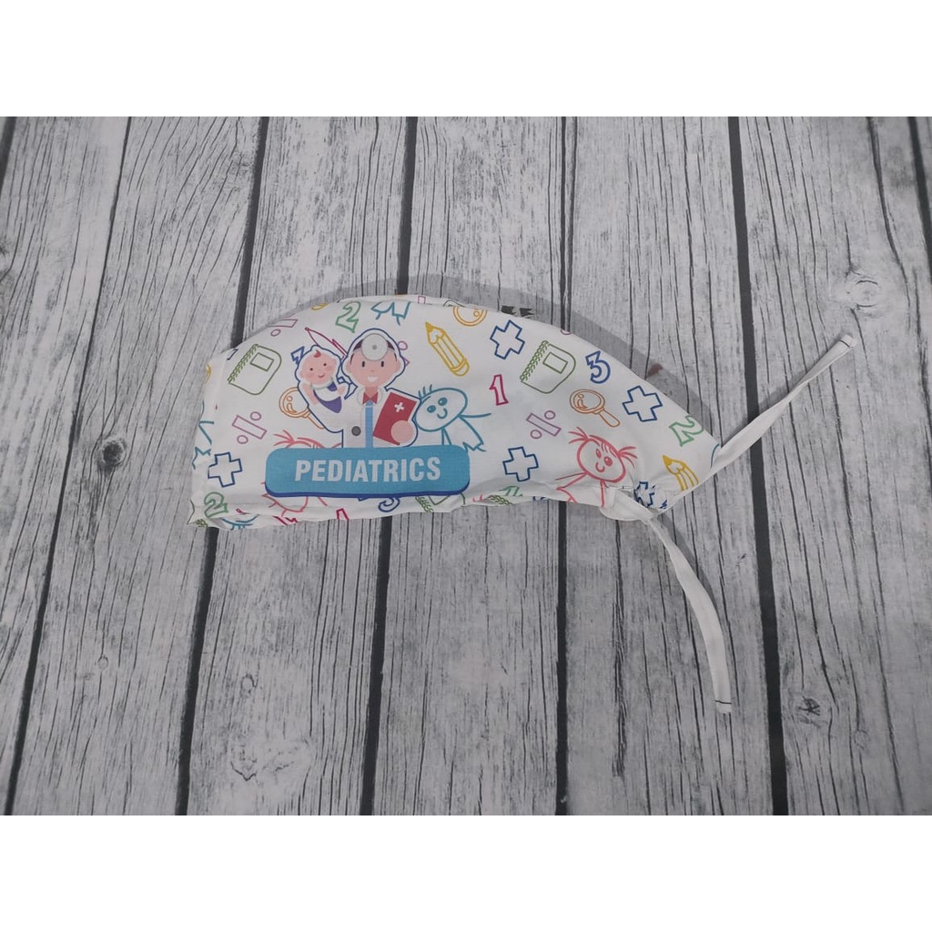 Headcap Motif PEDIATRICS / Headcap Bedah / Headcaptain Dokter / Topi Bedah Bermotif / Topi Dokter / 
