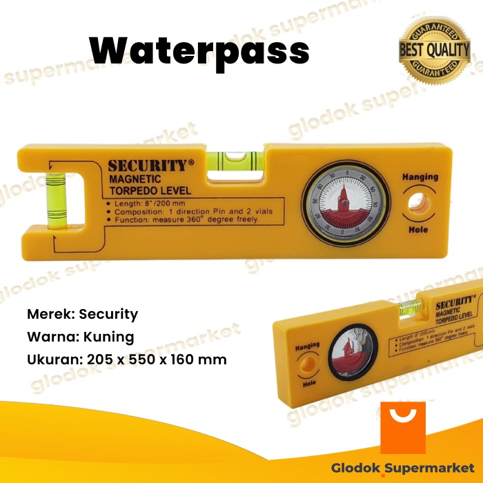 Waterpass Magnet Torpedo 200mm Busur Derajat Kemiringan Magnetic