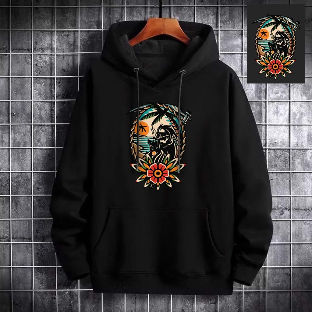 Sweater Hoodie Jaket Beach Skull Lengan Panjang Pria