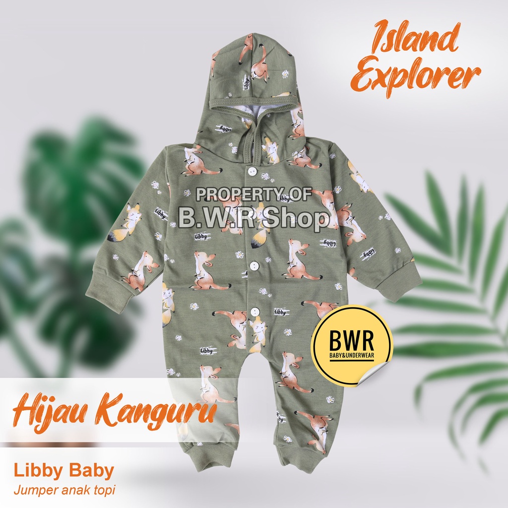 TBK Libby Baby JUMPER ISLAND Explorer Terbaru / Sleepsuit Bayi Newborn Panjang Topi Buka Kaki Dreamwear | Bwr