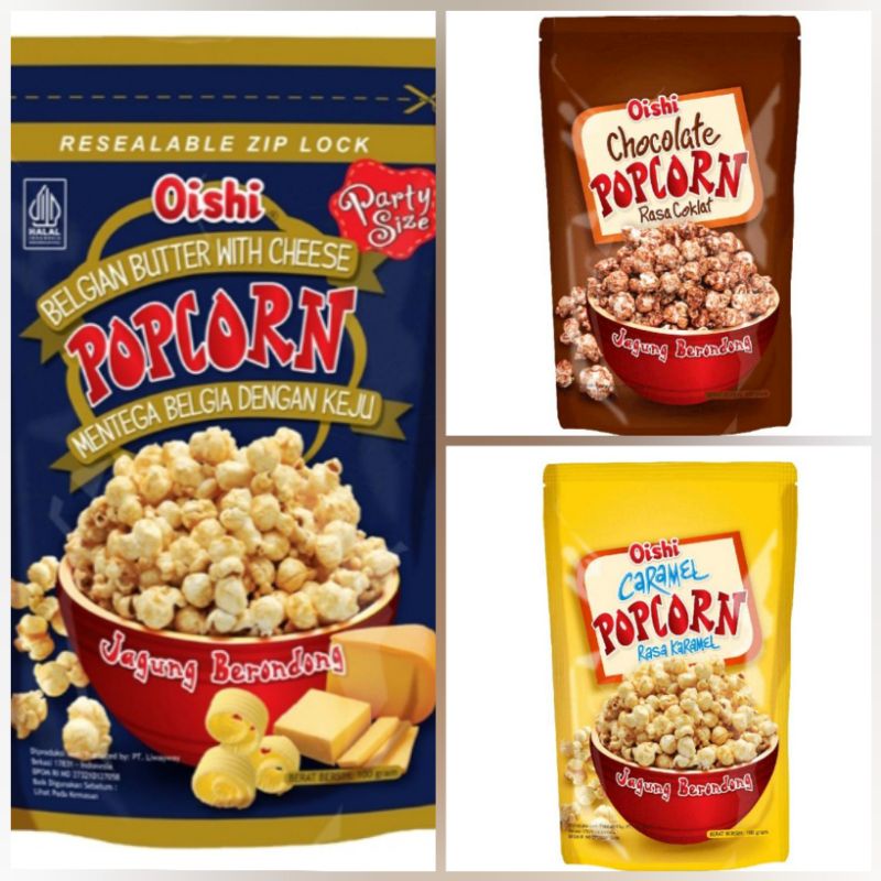 

OISHI POPCORN / POPCORN OISHI / OISHI POPCORN COKELAT 100GR / OISHI POPCORN CARAMEL 100GR / OISHI POPCORN BELGIAN BUTTER CHEESE 100GR