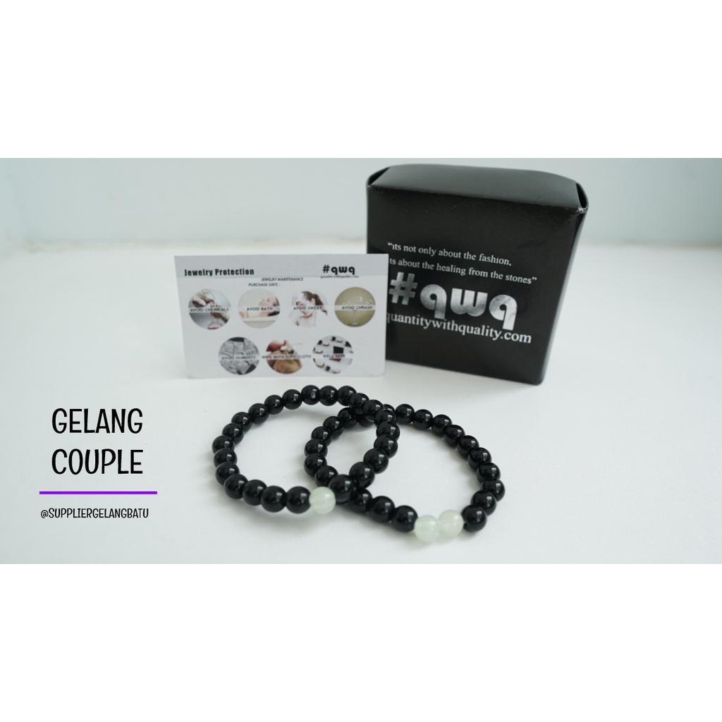 gelang batu FOSFOR BLACK ONYX pasangan distance bracelet couple akik