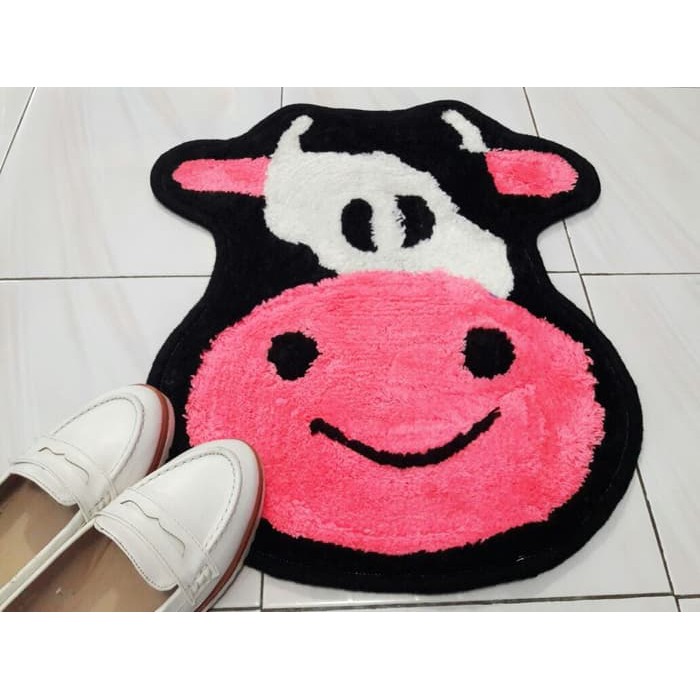 Keset Kaki Lucu Bahan Bulu Woll Karakter Kepala Sapi Hitam Kst398 Shopee Indonesia
