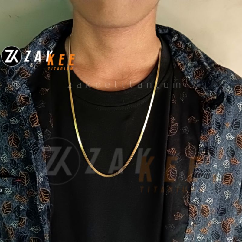 Kalung Titanium Pria Wanita Emas Anti Karat Cowok Cewek Laki Keren Mas Gold Kilau Panjang 45cm 50cm 60cm Stainless Steel