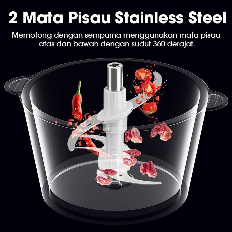 Samono 400W Food Chopper Blender Stainless Steel 2 Liter Food Processor Penggiling Daging Sayur 2 Speed SW-TC400W