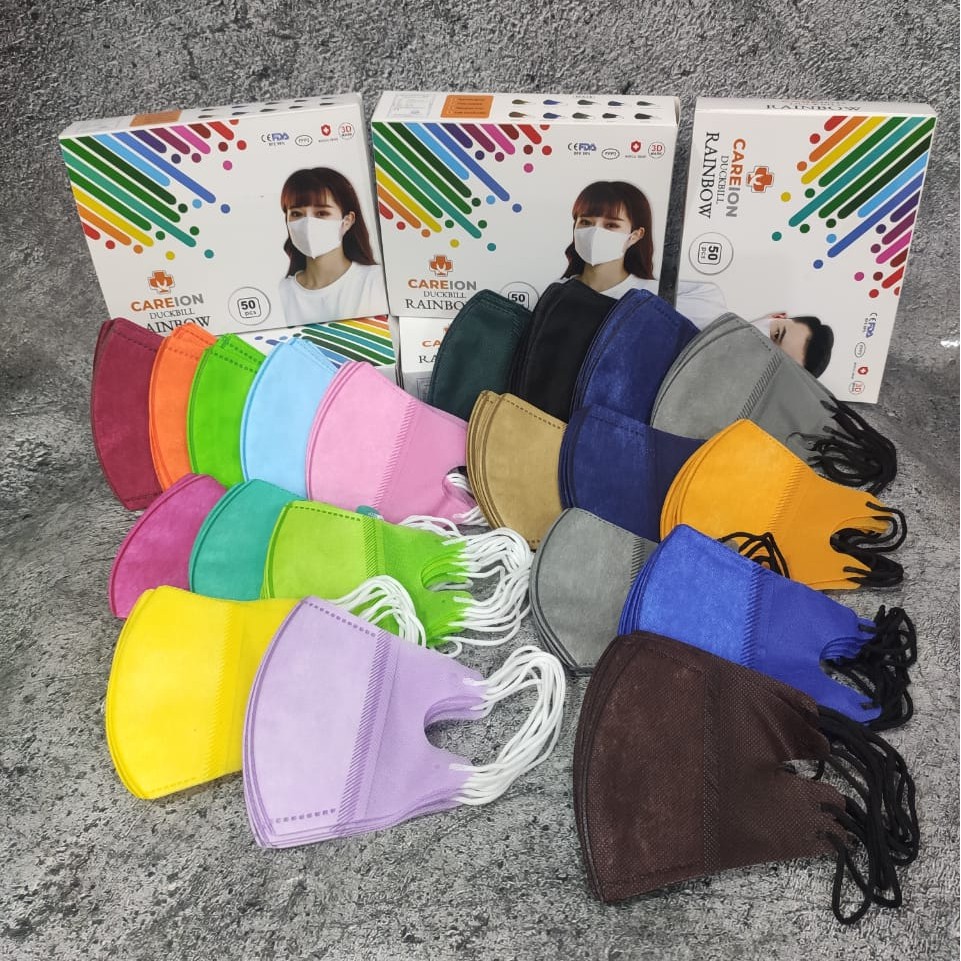 PER BOX 50PC - MASKER DUCKBILL CAREION RAINBOW 3PLY WARNA PELANGI