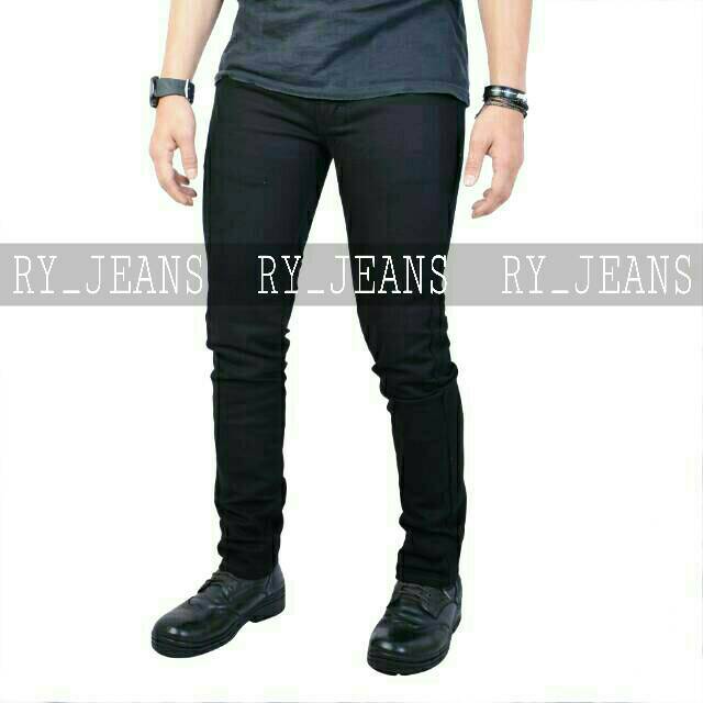 Celana jeans pria celana panjang jeans hitam skinny street melar