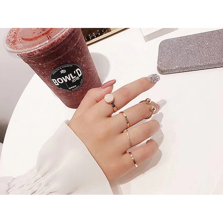 5Pcs / Set Cincin Jari Aneka Bentuk Warna Gold untuk Wanita/ Wanita Model Vintage  Cincin