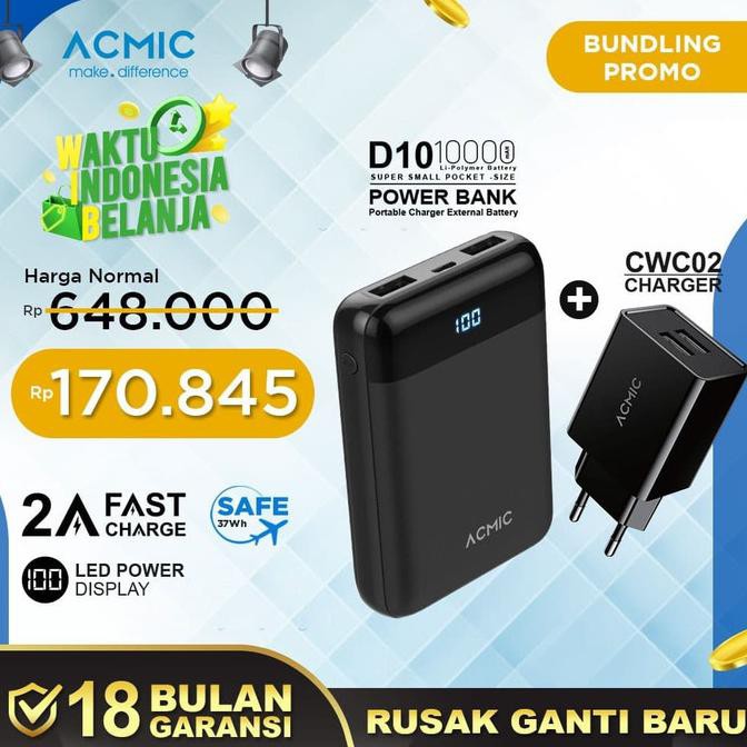 BUNDLE ACMIC D10 10000MAH MINI POWERBANK + ACMIC CWC02