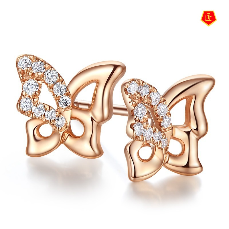 [Ready Stock]Elegant 18K Rose Golden Butterfly Stud Earrings