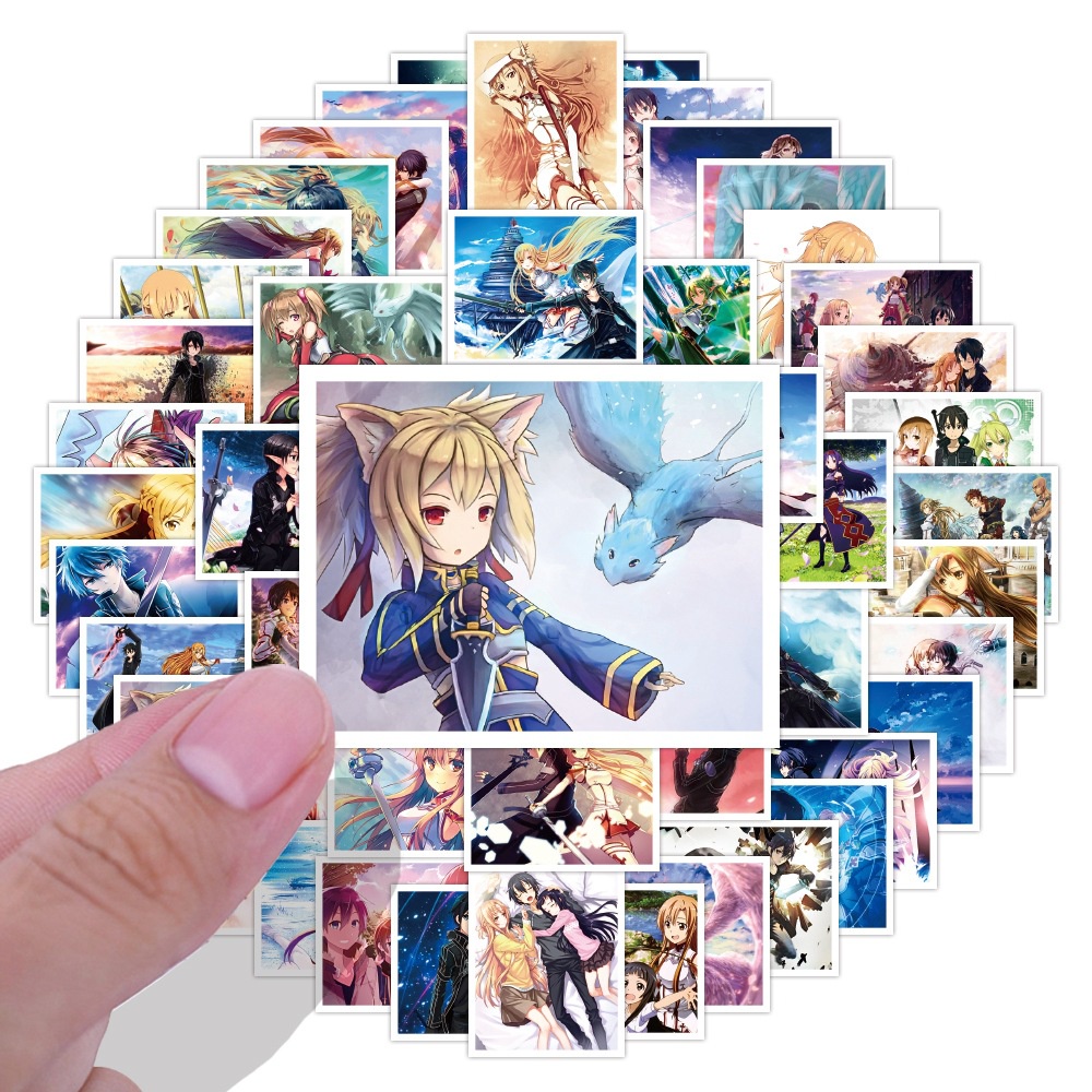 52 lembar Sword Art Online stiker Kartun Jepang alat tulis kecil stiker ponsel kasus bagasi tangan B