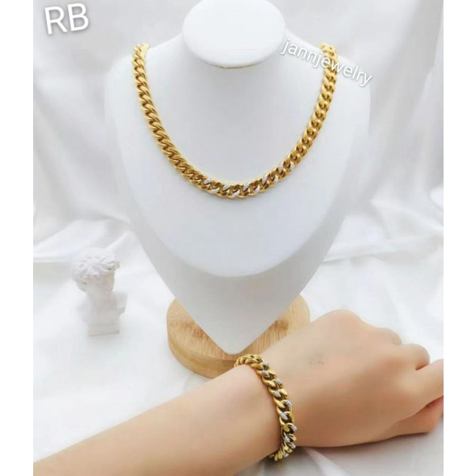 kalung &amp; gelang titanium rante permata anti karat