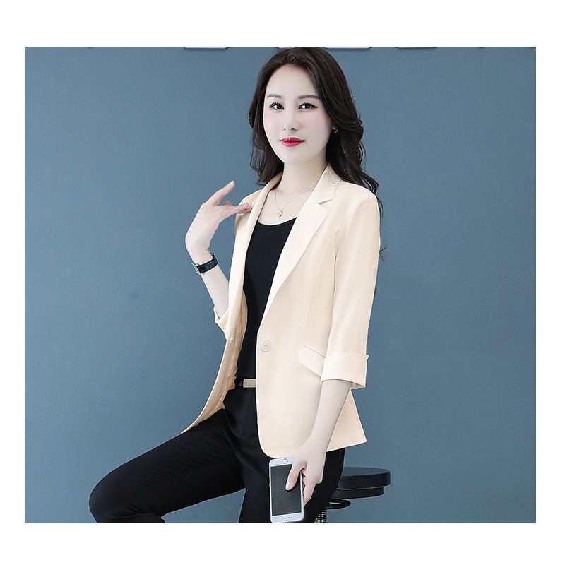 Blazer wanita import warna muda katun Korea lengan panjang elegant