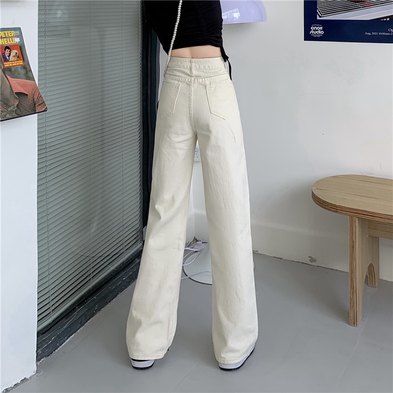 JEANS HIGHWAIST PANTS DENIM BLACK/BLUE/APRICOT/WHITE LOOSE KOREA