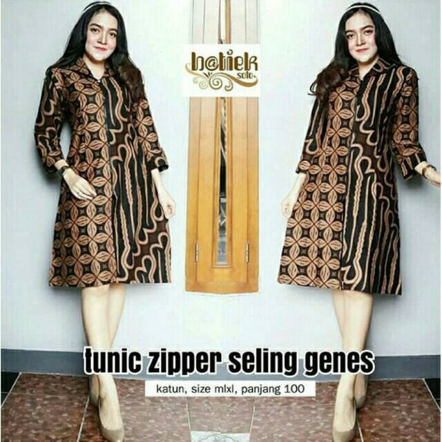 Batik Dress Sogan Klasik Genes Tunik Zipper Seling Wanita Murah