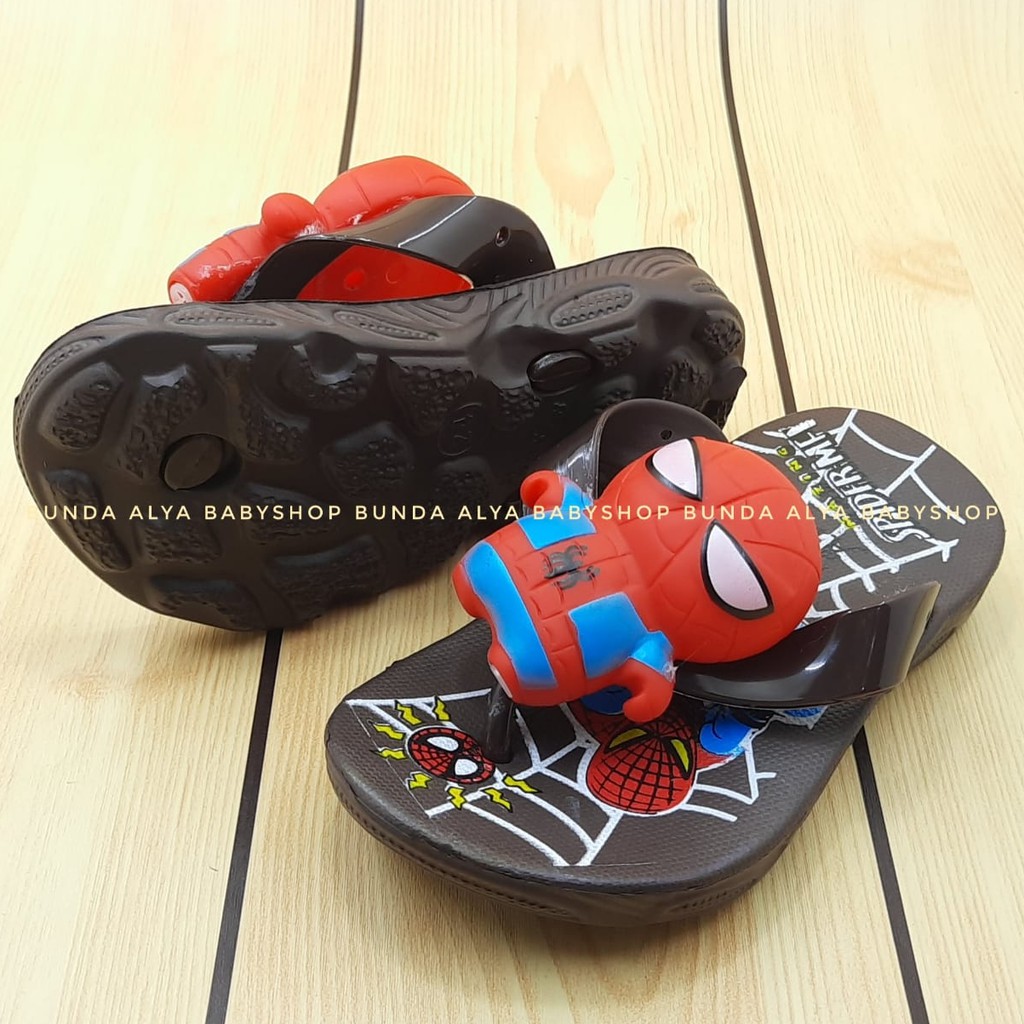 Sandal Anak Laki Jepit IMPORT Usia 1 2 3 Tahun Size 24 - 29 COKLAT - Sendal Anak Cowok Superhero Karet Anti Licin