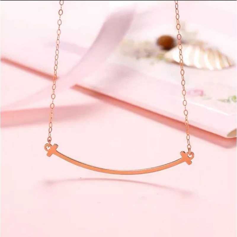 Kalung Titanium Smile Panjang Liontin 5,3 cm Polos Warna Rosegold, Gold dan Silver