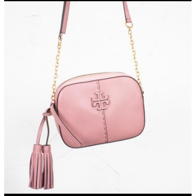 Tas tory burch mcgraw camera bag pink magnolia asli